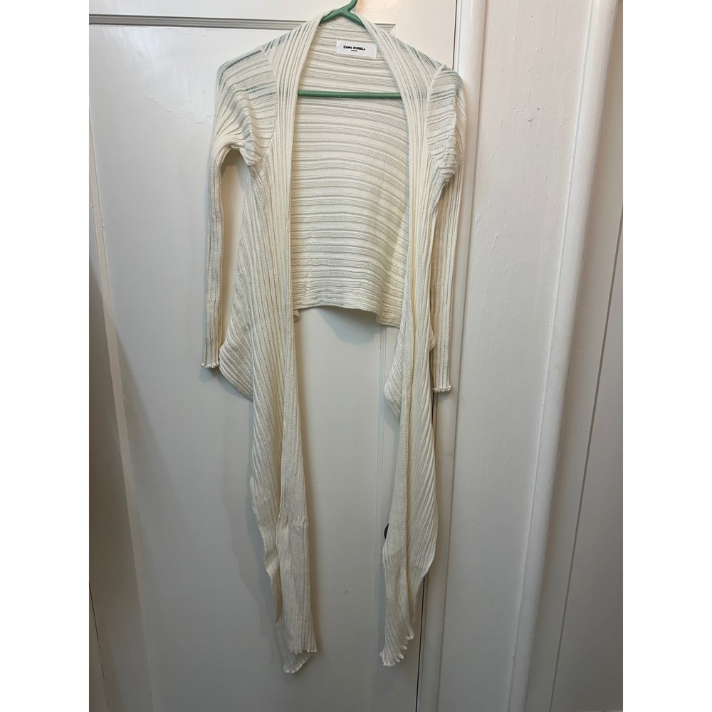 Ioanna Kourbela Basics White Cotton Knit Draped Open Cardigan Made in Greece